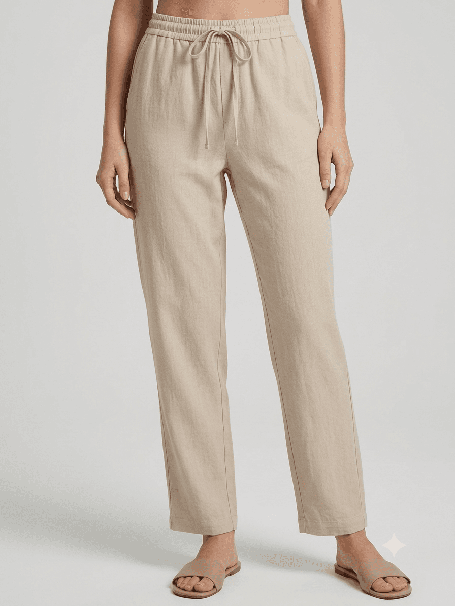 Luxury women's relaxed-fit linen-cotton trousers.